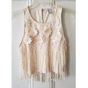 Nude/cream crop top with floral lace overlay